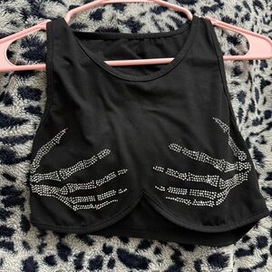 Black Crop Top with Skeleton Hand Design